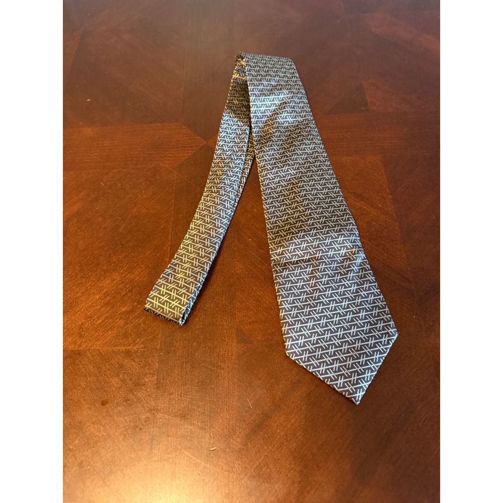 Hermes Paris Silk Tie Brown Gold Geometric H Link Pattern‎ Made In France